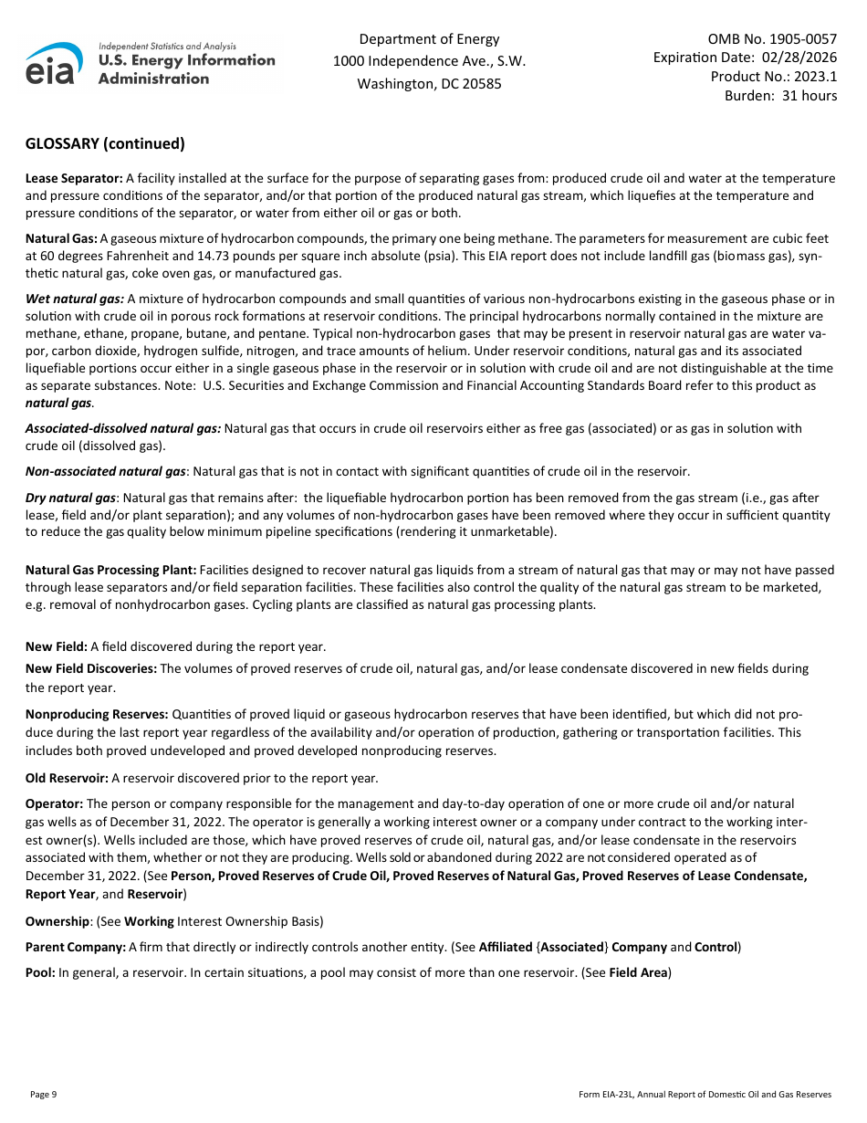 Instructions for Form EIA-23L Annual Report of Domestic Oil and Gas Reserves, Page 9