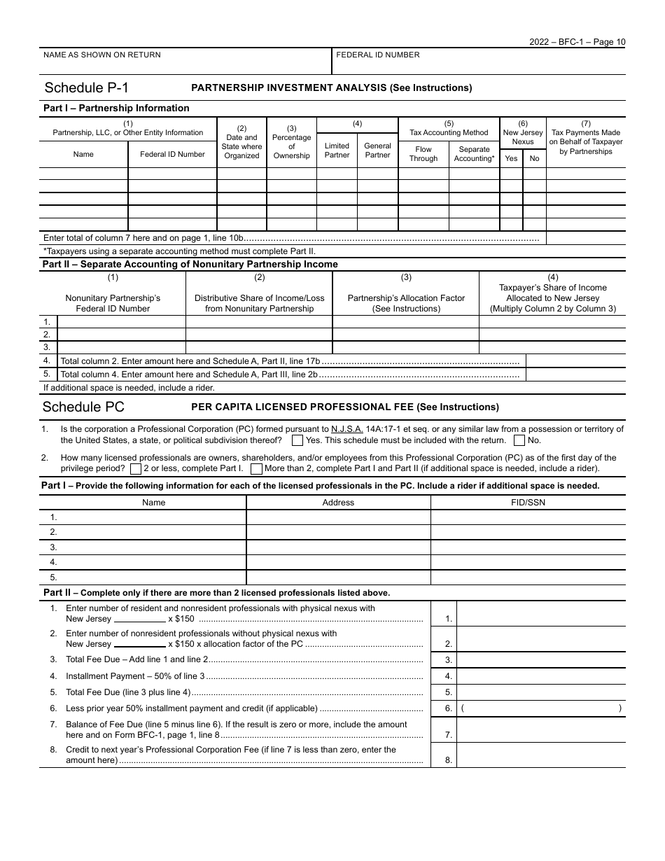 Form BFC-1 Corporation Business Tax Return for Banking and Financial Corporations - New Jersey, Page 10