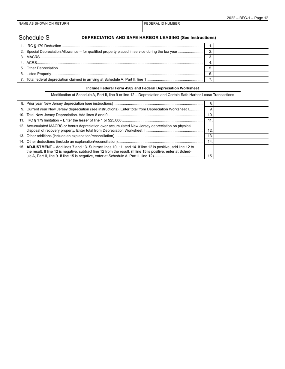 Form BFC-1 Corporation Business Tax Return for Banking and Financial Corporations - New Jersey, Page 12