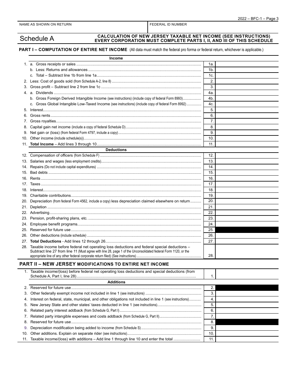 Form BFC-1 Corporation Business Tax Return for Banking and Financial Corporations - New Jersey, Page 3