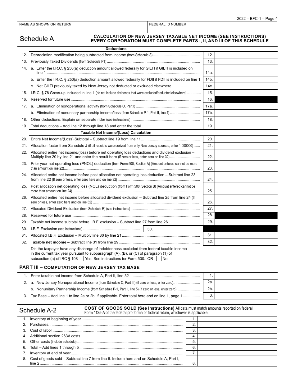 Form BFC-1 Corporation Business Tax Return for Banking and Financial Corporations - New Jersey, Page 4