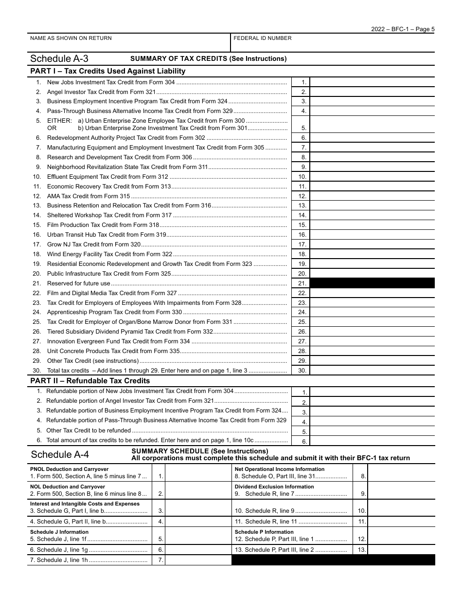 Form BFC-1 Corporation Business Tax Return for Banking and Financial Corporations - New Jersey, Page 5