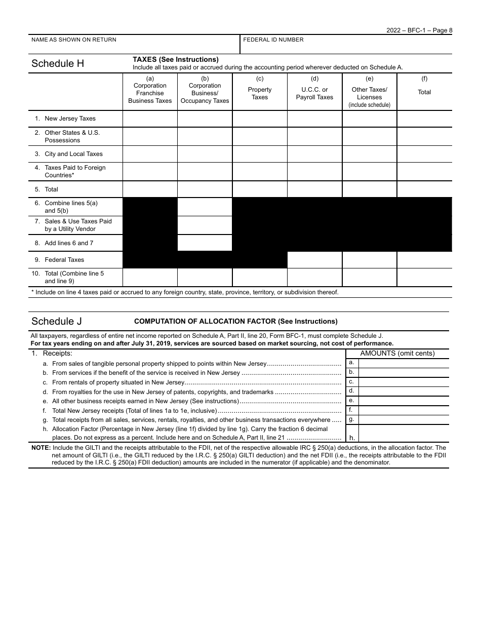 Form BFC-1 Corporation Business Tax Return for Banking and Financial Corporations - New Jersey, Page 8