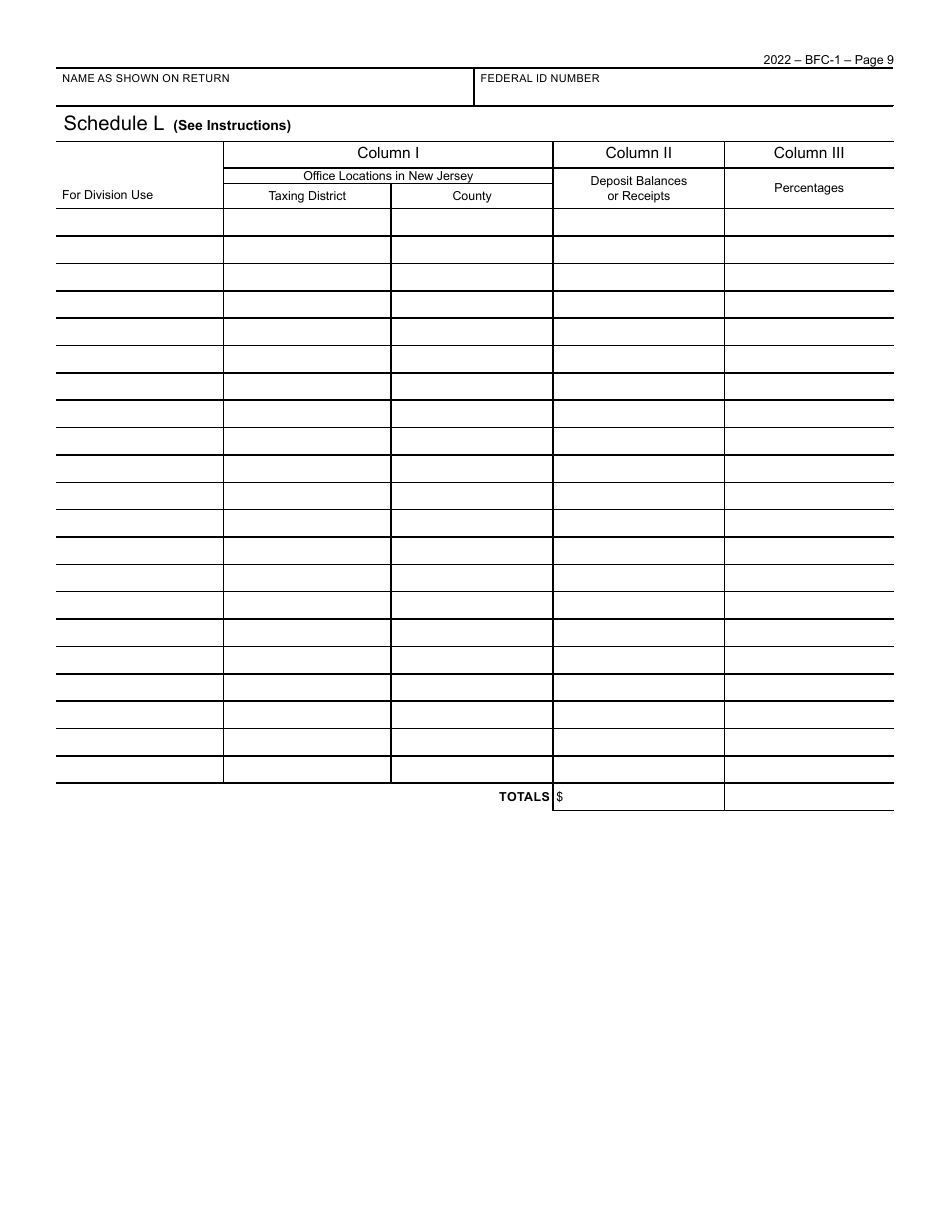 Form BFC-1 Corporation Business Tax Return for Banking and Financial Corporations - New Jersey, Page 9