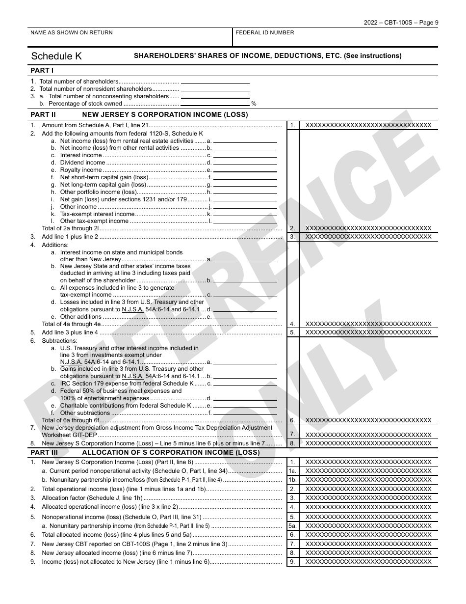 Form CBT-100S New Jersey Corporation Business Tax Return - Sample - New Jersey, Page 10
