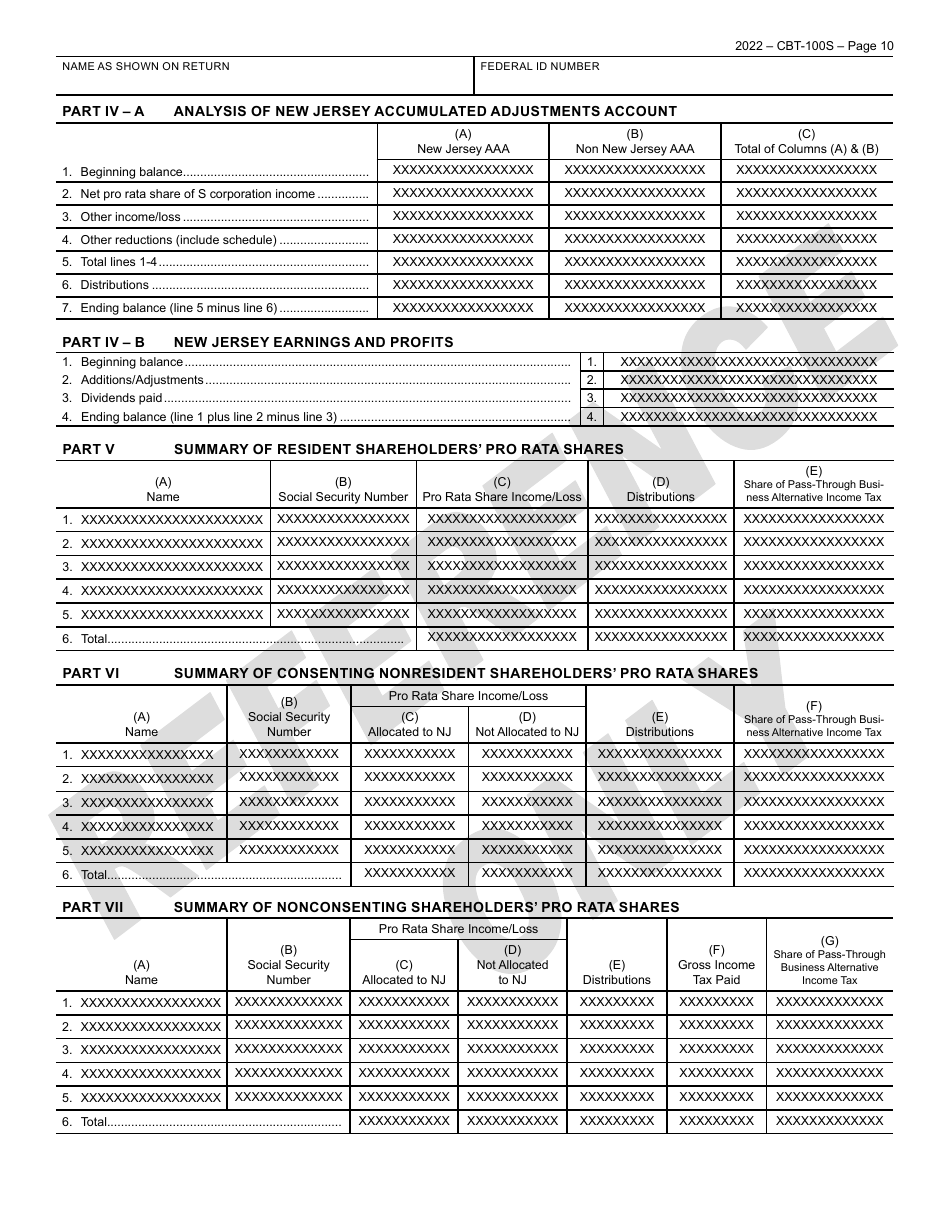 Form CBT-100S New Jersey Corporation Business Tax Return - Sample - New Jersey, Page 11