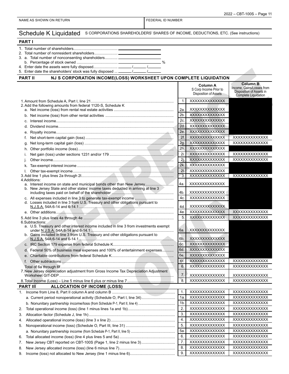 Form CBT-100S New Jersey Corporation Business Tax Return - Sample - New Jersey, Page 12