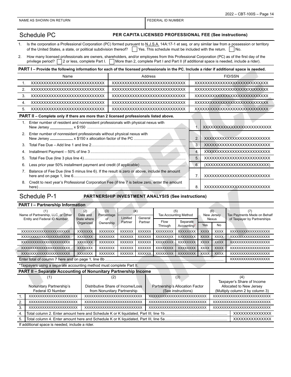 Form CBT-100S New Jersey Corporation Business Tax Return - Sample - New Jersey, Page 15