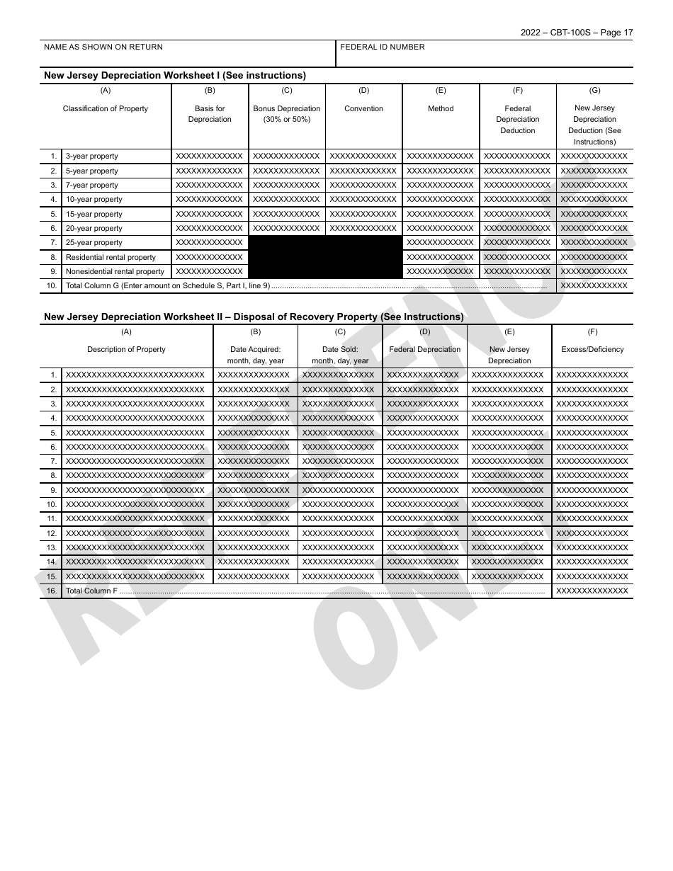 Form CBT-100S New Jersey Corporation Business Tax Return - Sample - New Jersey, Page 18
