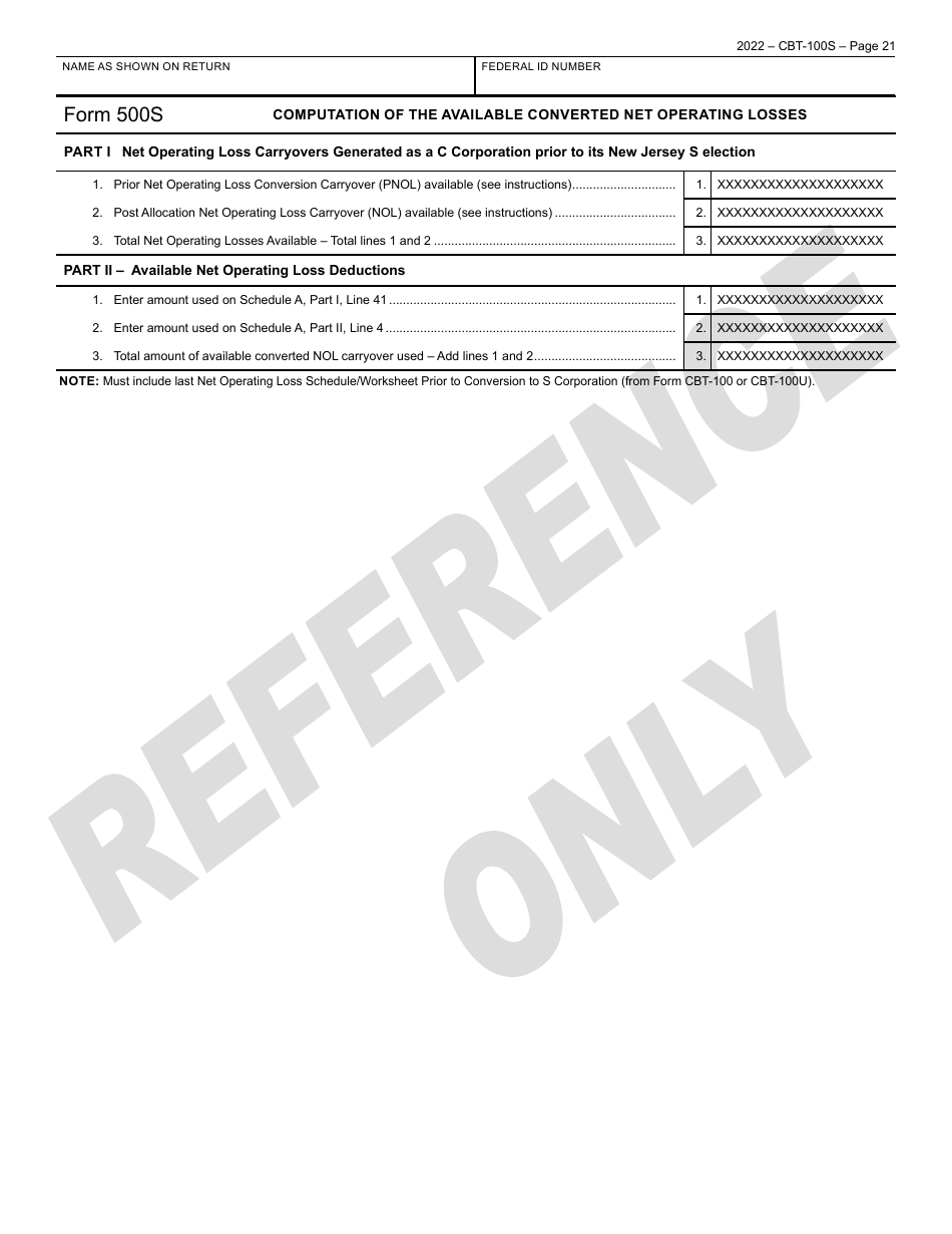 Form CBT-100S New Jersey Corporation Business Tax Return - Sample - New Jersey, Page 22