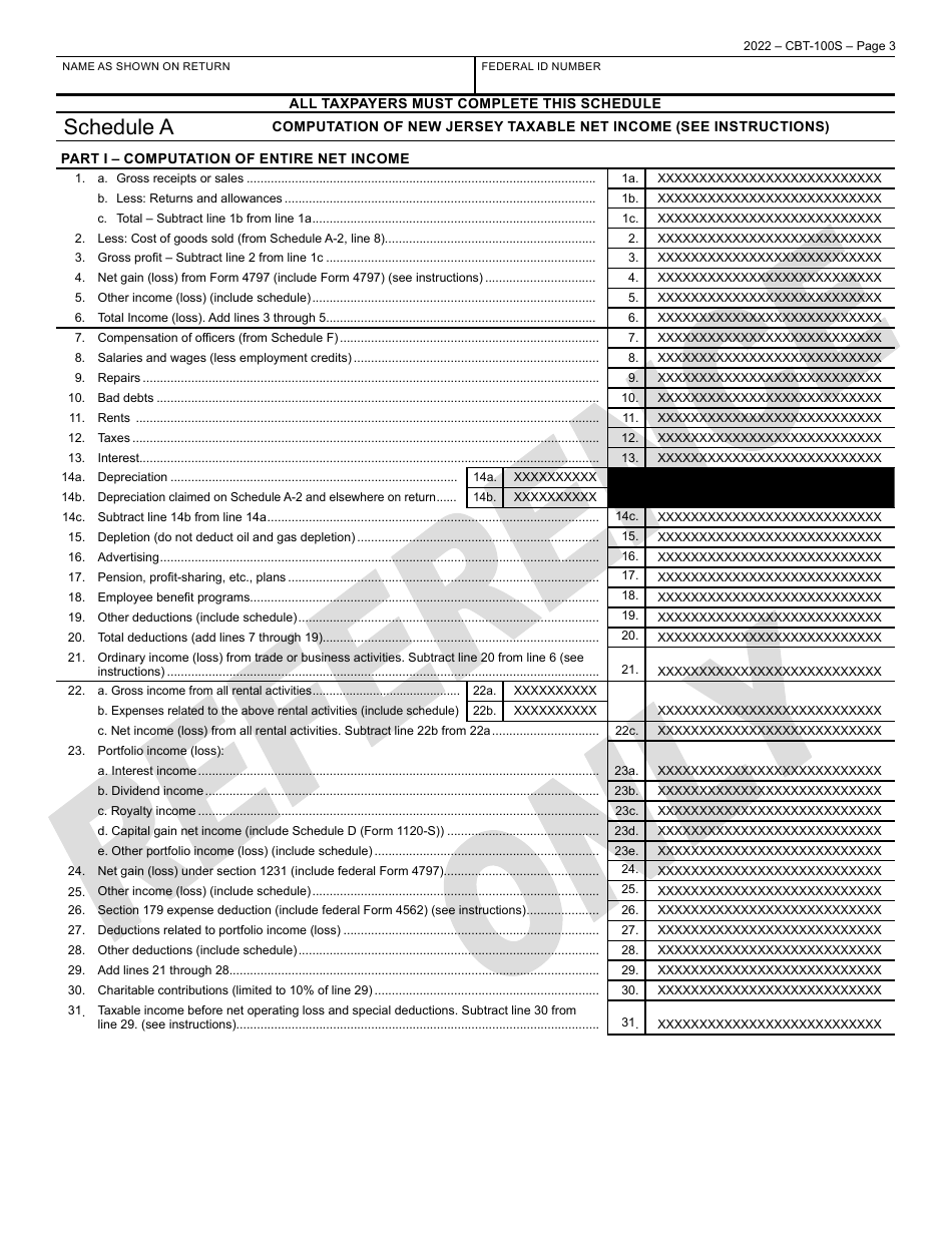 Form CBT-100S New Jersey Corporation Business Tax Return - Sample - New Jersey, Page 4