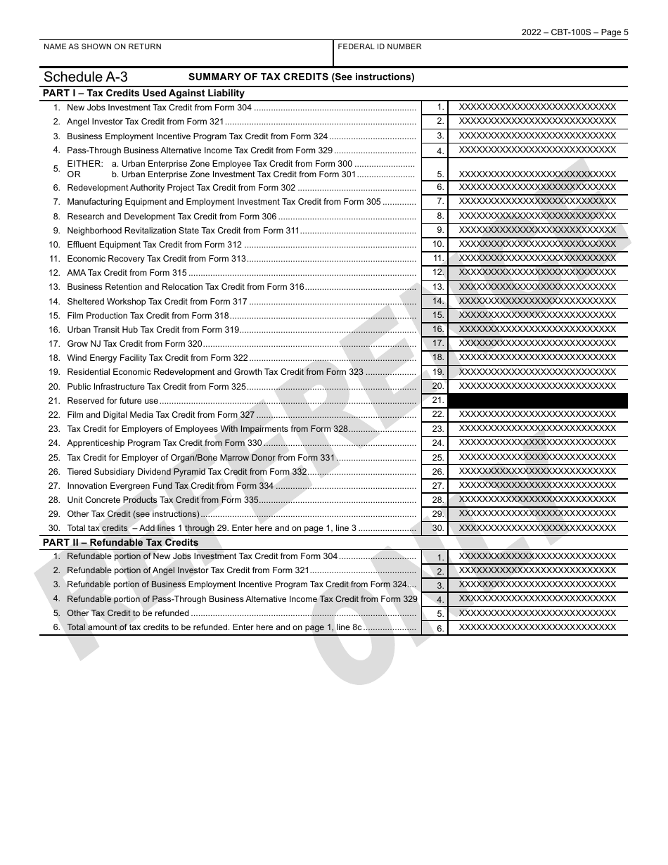 Form CBT-100S New Jersey Corporation Business Tax Return - Sample - New Jersey, Page 6