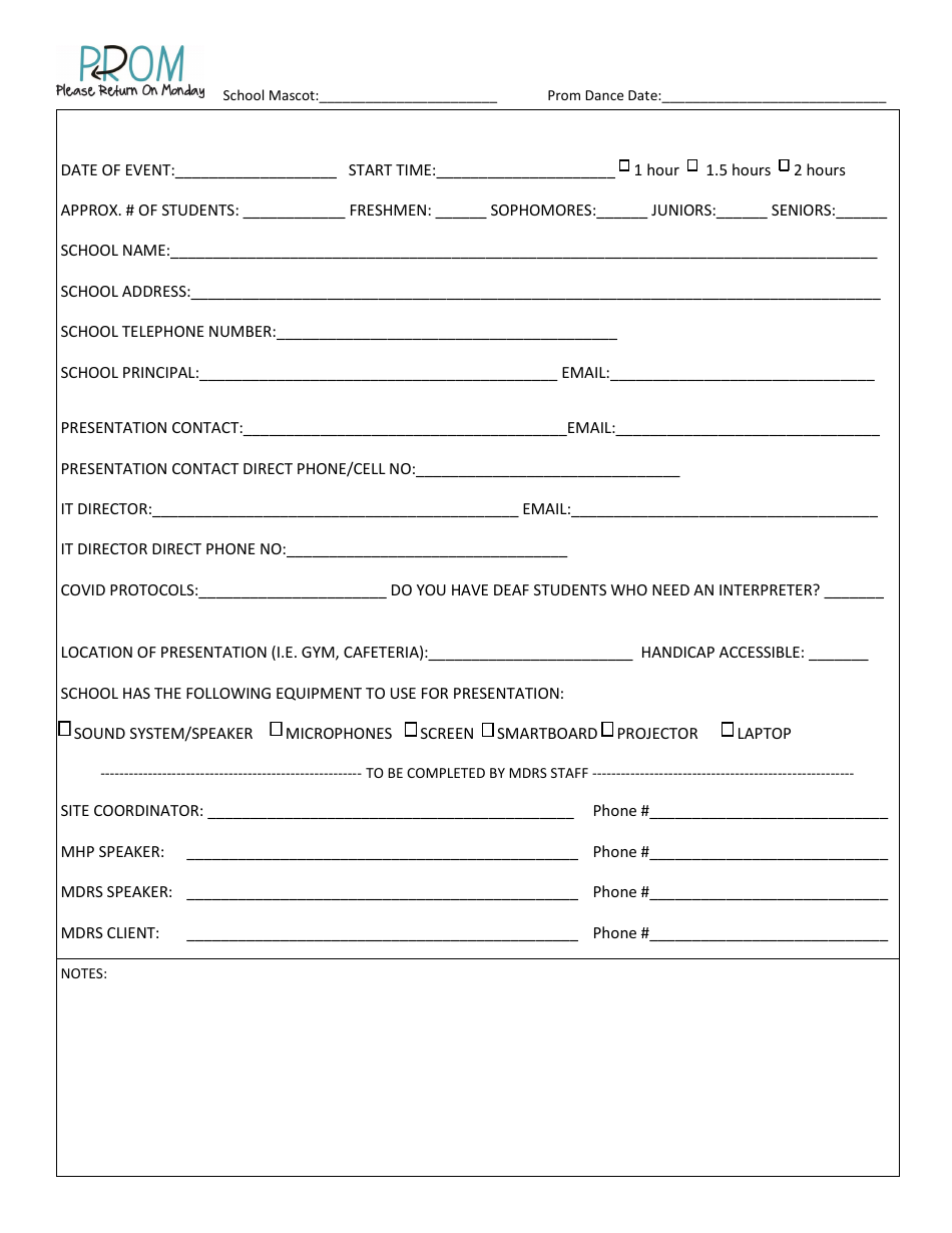 Prom School Form - Mississippi, Page 1