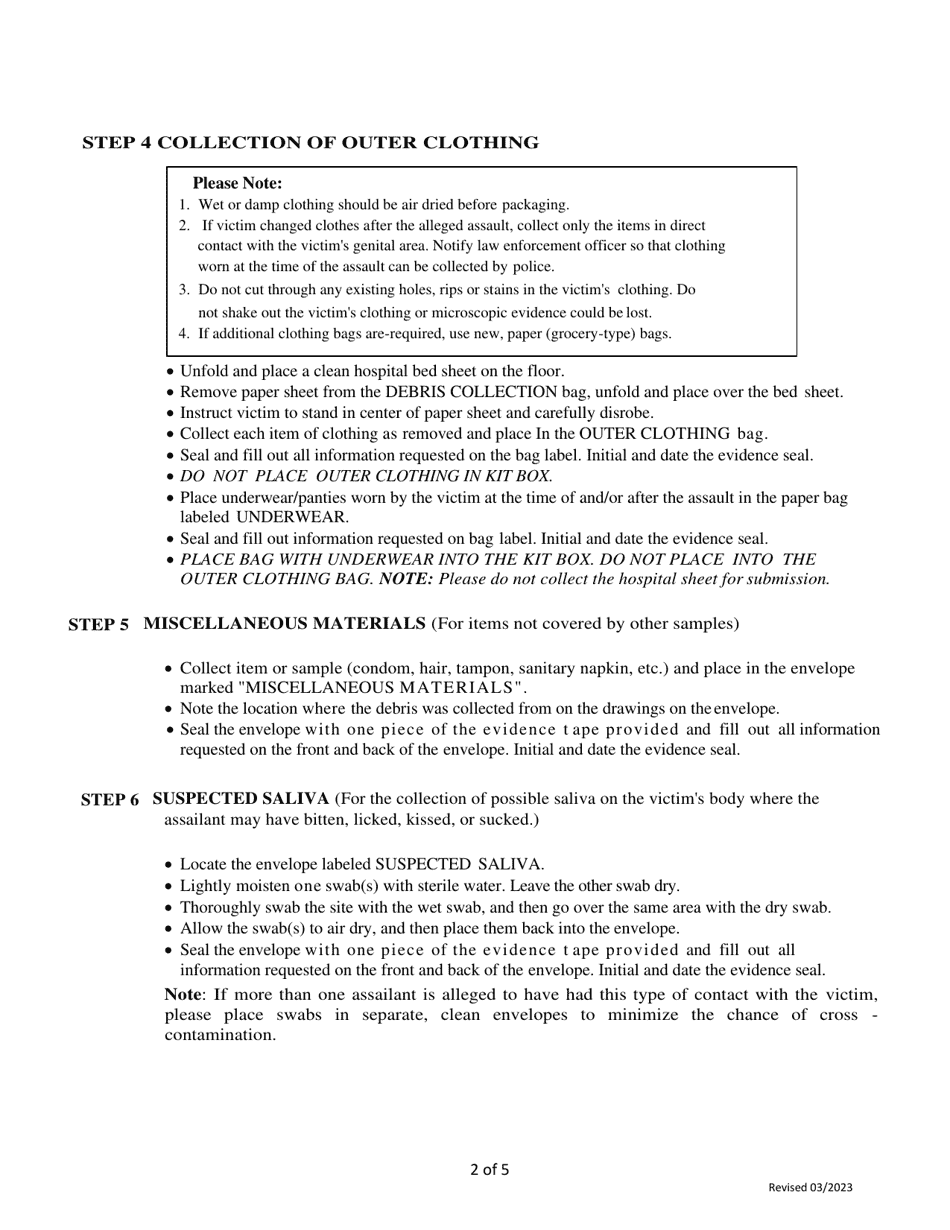 South Carolina Sled Sexual Assault Evidence Collection Kit Instructions Box Style Fill Out 5128