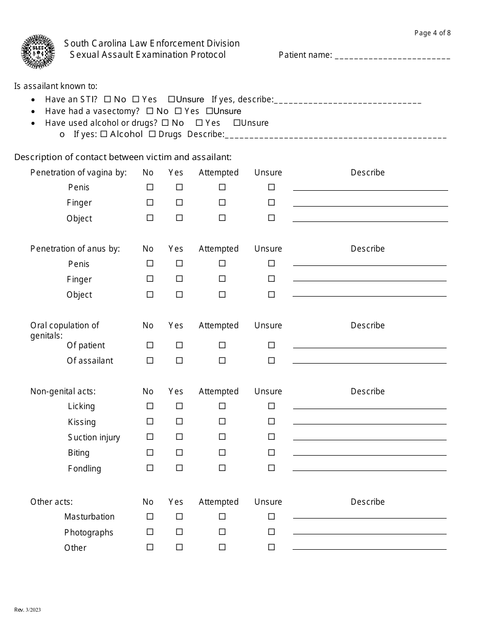 South Carolina Sexual Assault Examination Protocol Box Style Fill Out Sign Online And 8718