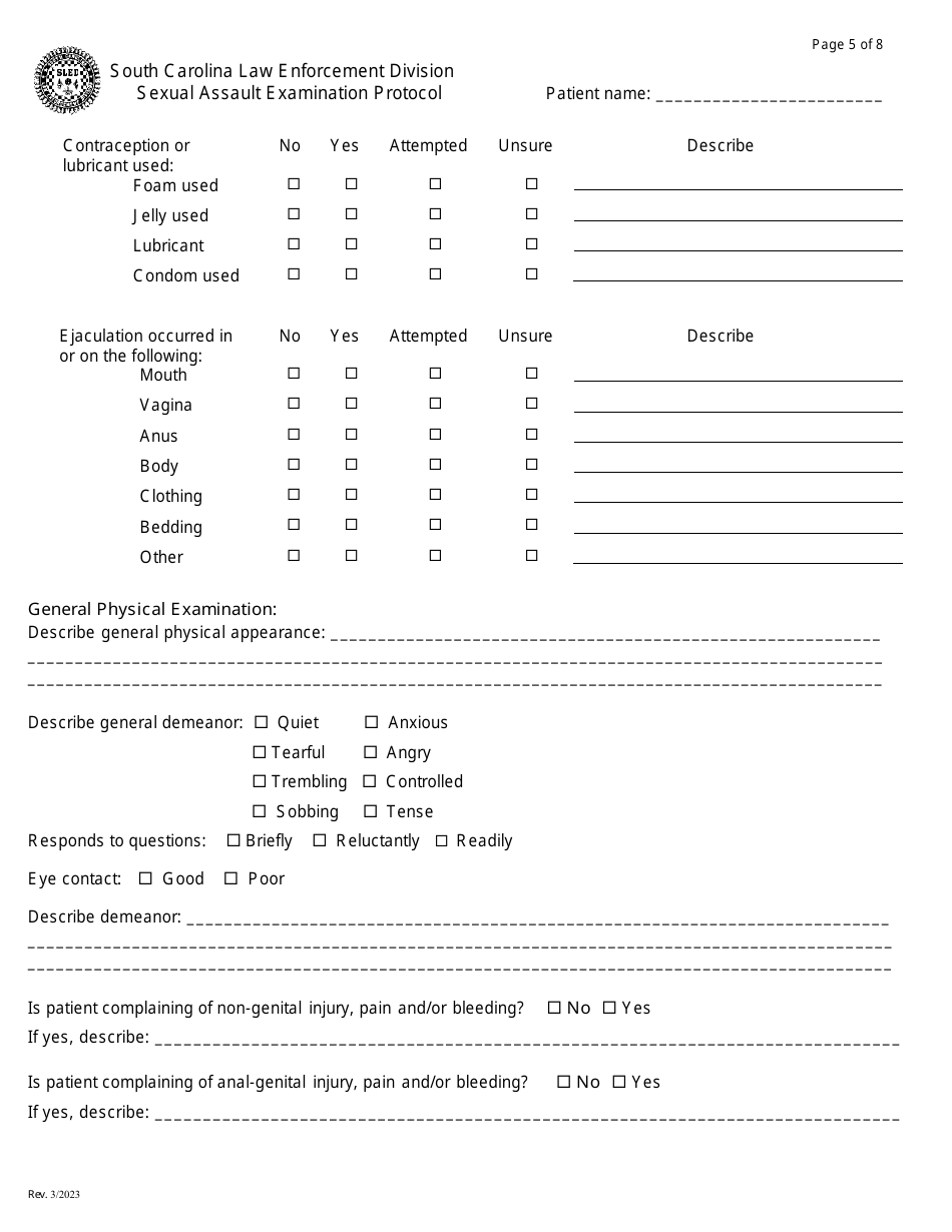 South Carolina Sexual Assault Examination Protocol Box Style Fill Out Sign Online And 1988