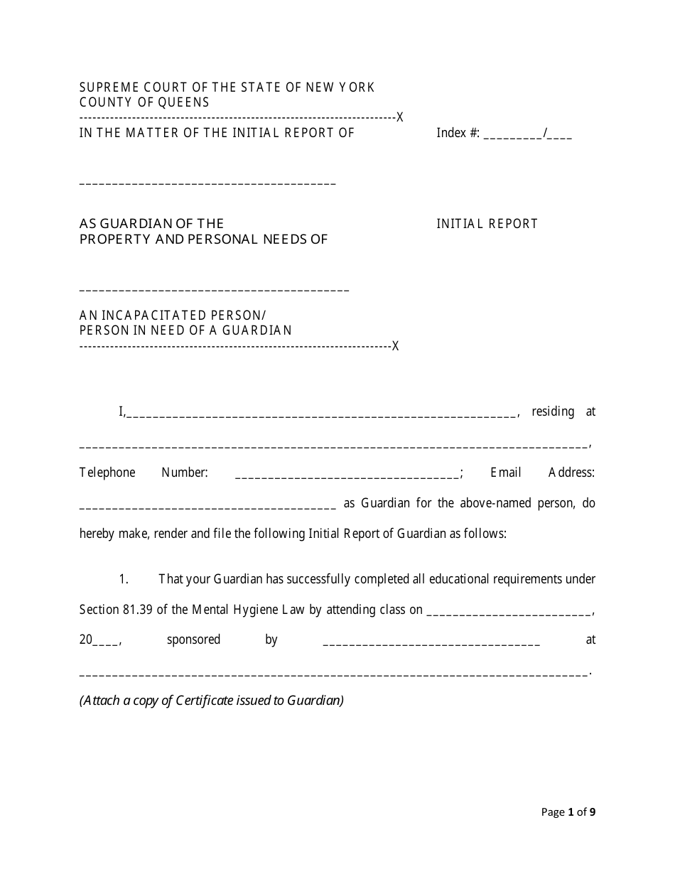 Queens County, New York Initial Report Fill Out, Sign Online and