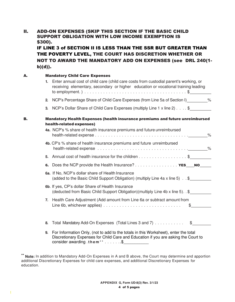 Form UD-8(3) Child Support Worksheet - New York, Page 8