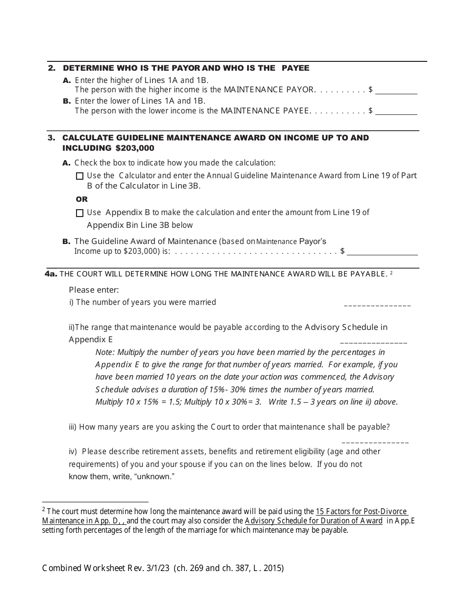 Combined Worksheet for-Postdivorce Maintenance Guidelines and, if Applicable, Child Support Standards Act (For Contested Cases) - New York, Page 2