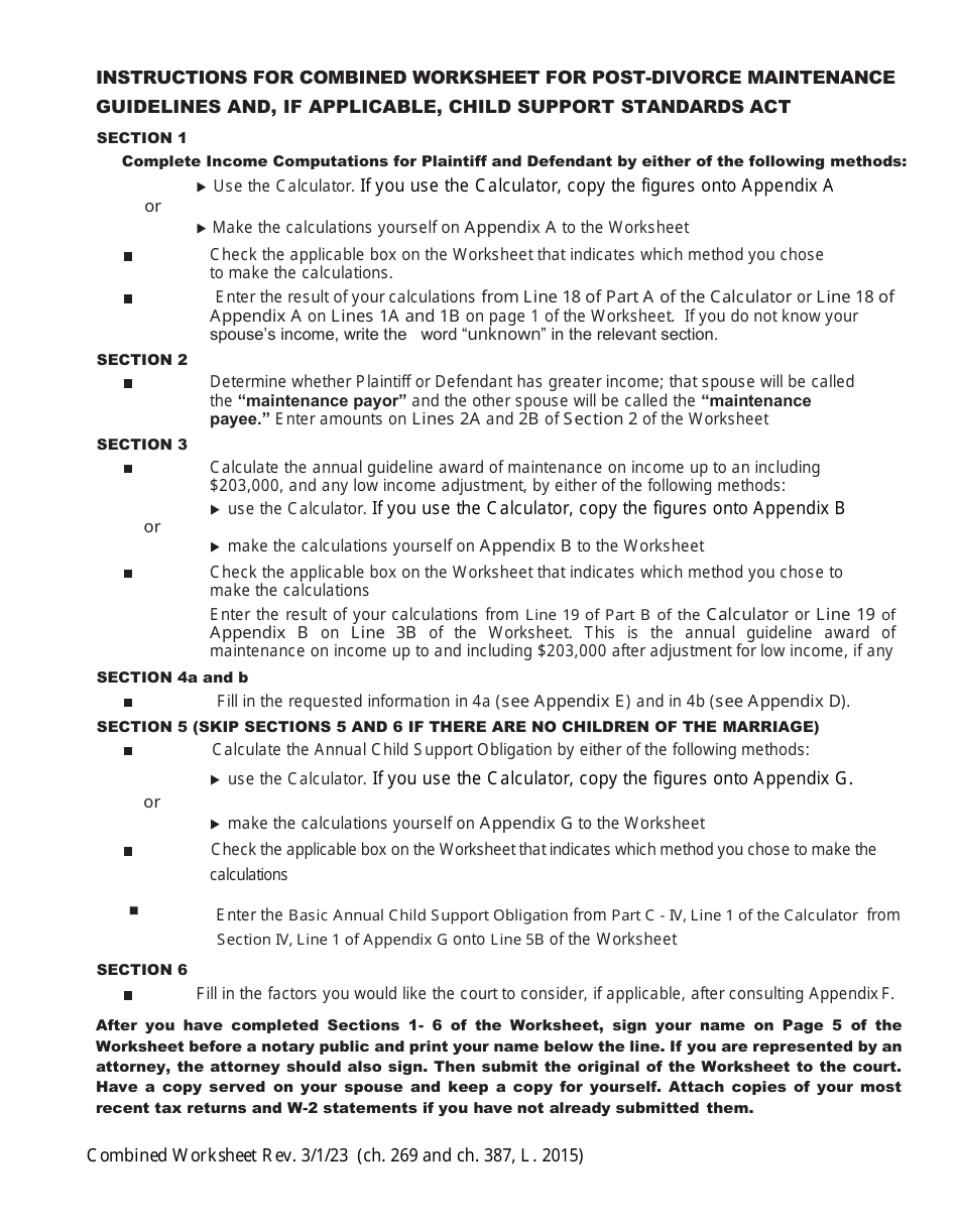 Combined Worksheet for-Postdivorce Maintenance Guidelines and, if Applicable, Child Support Standards Act (For Contested Cases) - New York, Page 6