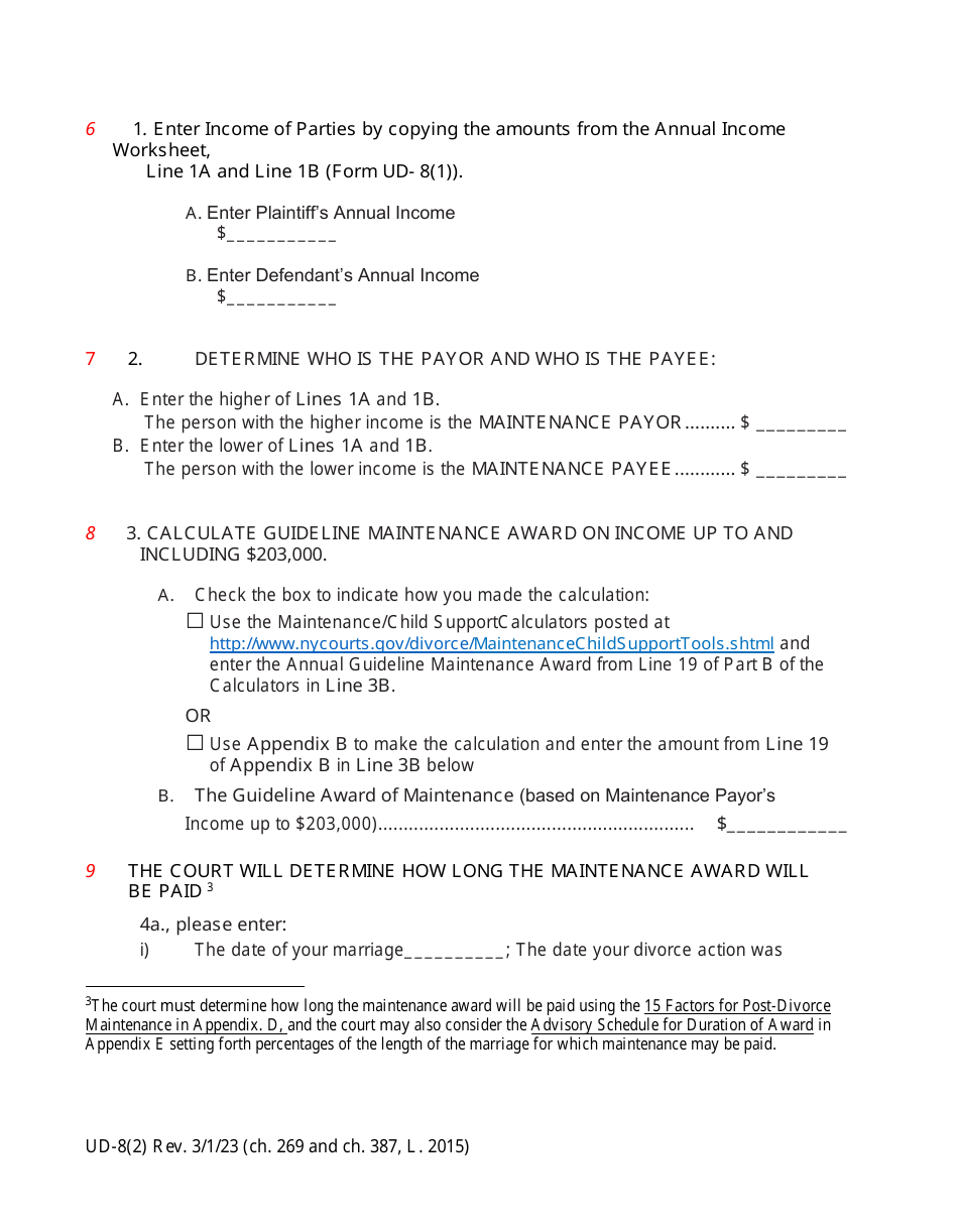Form UD-8(2) Maintenance Guidelines Worksheet - New York, Page 2