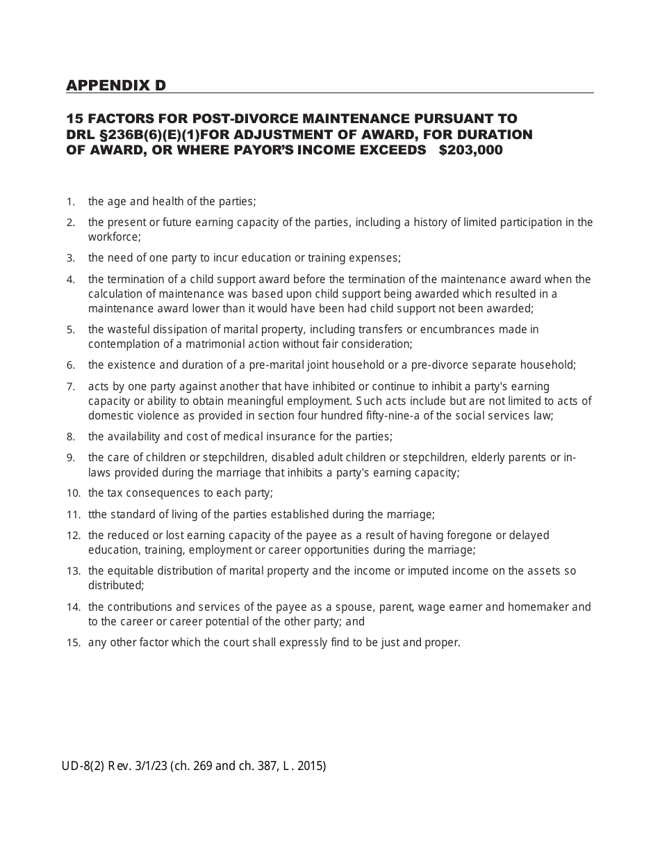 Form UD-8(2) Maintenance Guidelines Worksheet - New York, Page 9