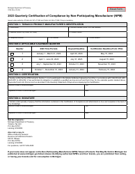 Document preview: Form 3762 Quarterly Certification of Compliance by Non-participating Manufacturer (Npm) - Michigan, 2023