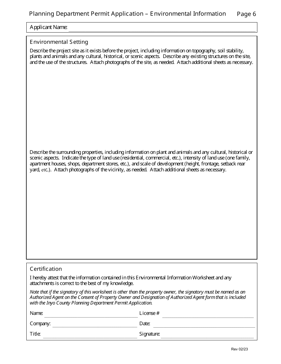 Inyo County California Planning Department Permit Application Fill   Page 6 Thumb 950 