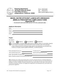 Document preview: Appendix D Model Water Efficient Landscape Ordinance (Mwelo) Prescriptive Compliance Form - Planning Department - Inyo County, California, California