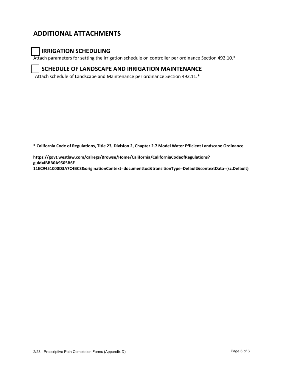 Appendix D Model Water Efficient Landscape Ordinance (Mwelo) Prescriptive Compliance Form - Planning Department - Inyo County, California, California, Page 8