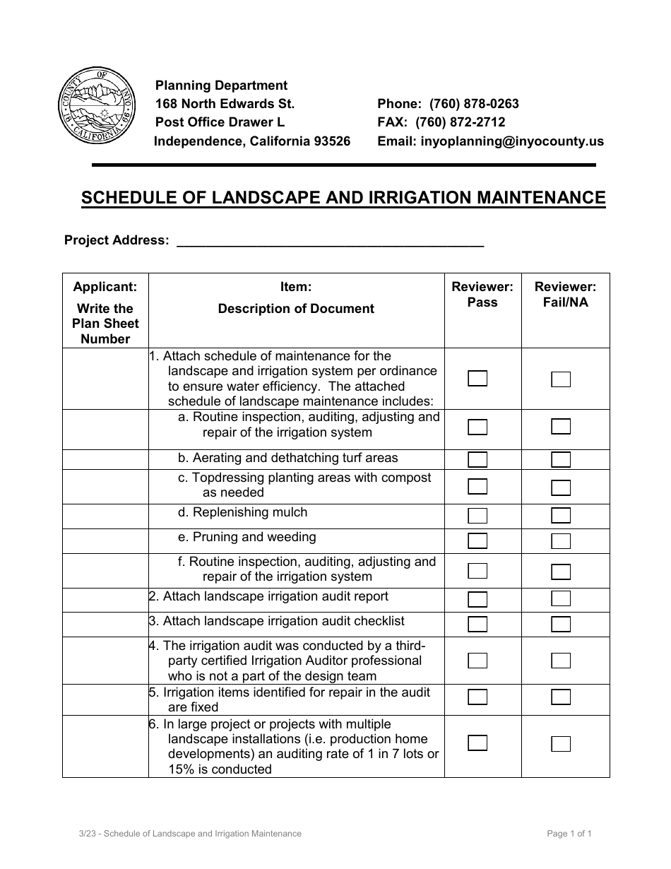 Model Water Efficient Landscape Ordinance (Mwelo) Performance Compliance Form for Projects With Greater Than 2,500 Sq Ft of Total Landscape Area - Inyo County, California, Page 14