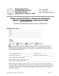 Model Water Efficient Landscape Ordinance (Mwelo) Performance Compliance Form for Projects With Greater Than 2,500 Sq Ft of Total Landscape Area - Inyo County, California