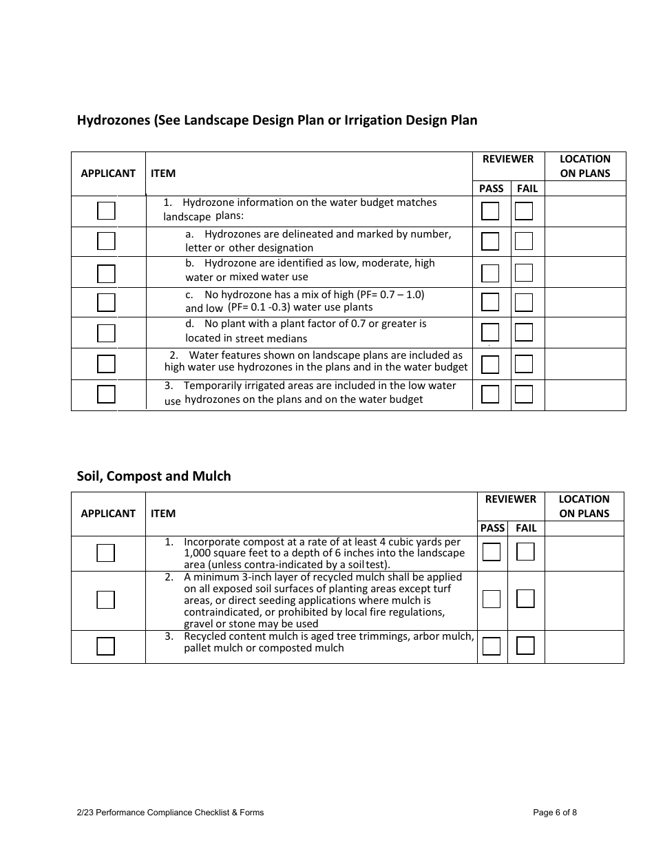 Model Water Efficient Landscape Ordinance (Mwelo) Performance Compliance Form for Projects With Greater Than 2,500 Sq Ft of Total Landscape Area - Inyo County, California, Page 6