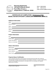 Model Water Efficient Landscape Ordinance (Mwelo) Performance Compliance Form for Projects With Greater Than 2,500 Sq Ft of Total Landscape Area - Inyo County, California, Page 9