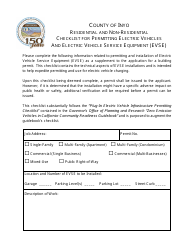 Document preview: Residential and Non-residential Checklist for Permitting Electric Vehicles and Electric Vehicle Service Equipment (Evse) - Inyo County, California