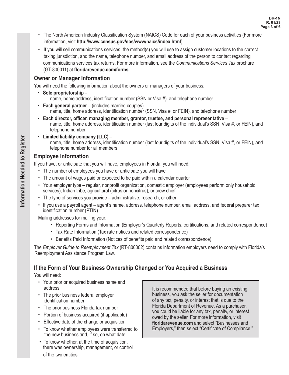 Form DR-1N Registering Your Business - Florida, Page 3