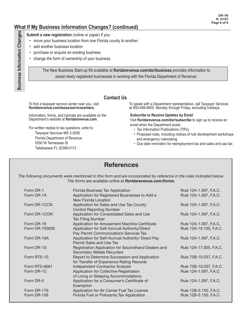 Form DR-1N Registering Your Business - Florida, Page 6