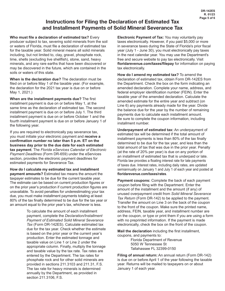 Form DR-142 Solid Mineral Severance Tax Return - Florida, Page 11