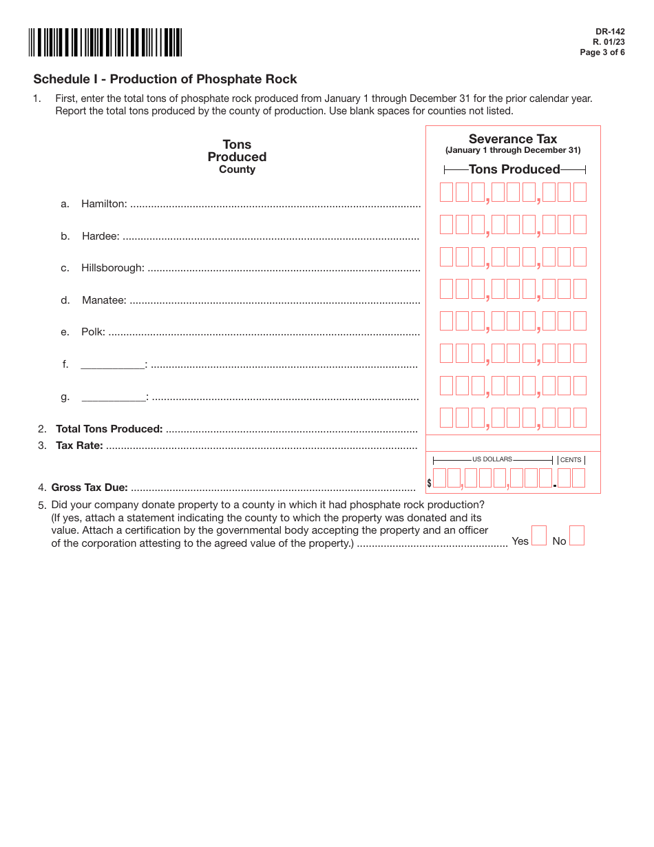 Form DR-142 Solid Mineral Severance Tax Return - Florida, Page 3