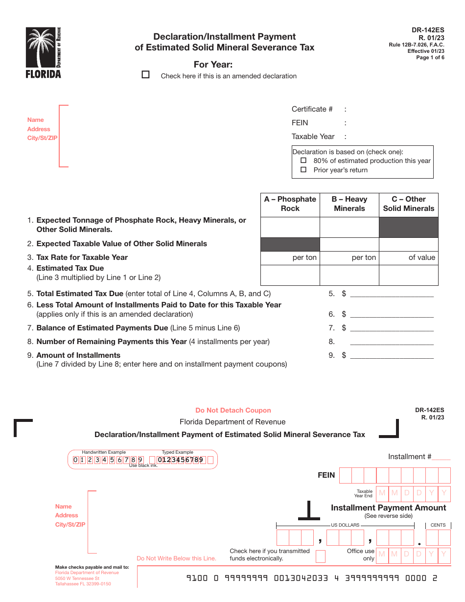 Form DR-142 Solid Mineral Severance Tax Return - Florida, Page 7