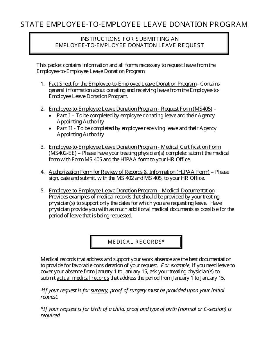Leave Transfer Program Maryland Employee-To-Employee Leave Donation Request Packet Download ...
