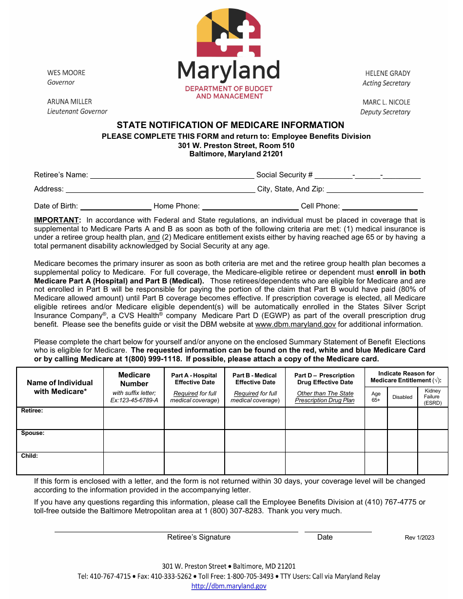 State Notification of Medicare Information - Maryland, Page 1