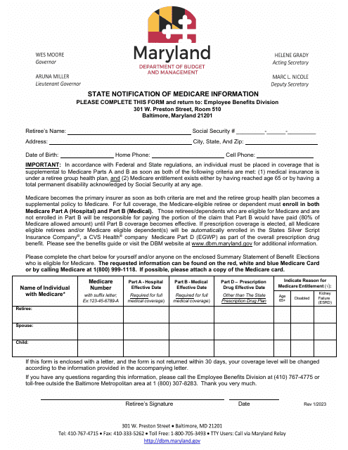 State Notification of Medicare Information - Maryland