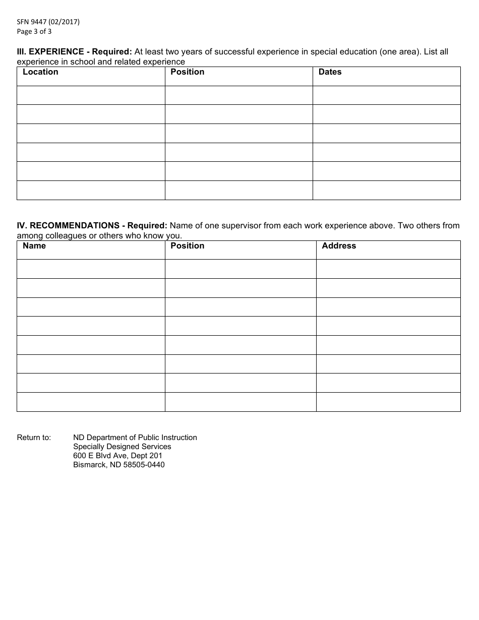 Form SFN9447 Application for Special Education Credential Director of Special Education - North Dakota, Page 3