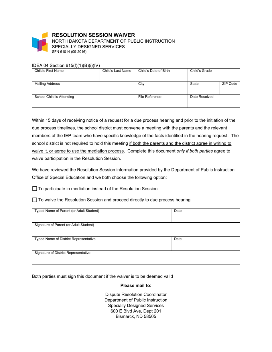 Form SFN61014 Download Fillable PDF or Fill Online Resolution Session ...