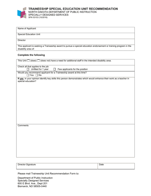 Form SFN53153  Printable Pdf