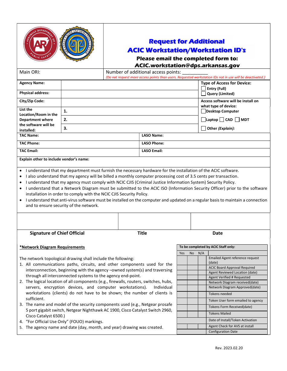 Request for Additional Acic Workstation / Workstation Ids - Arkansas, Page 1