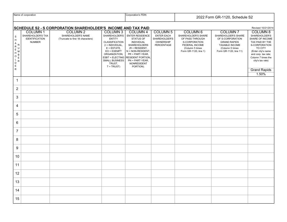 Form GR-1120 Corporation Income Tax Return - City of Grand Rapids, Michigan, Page 9