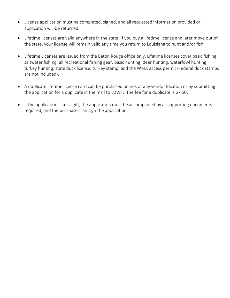 Application for Lifetime License - Louisiana, Page 2