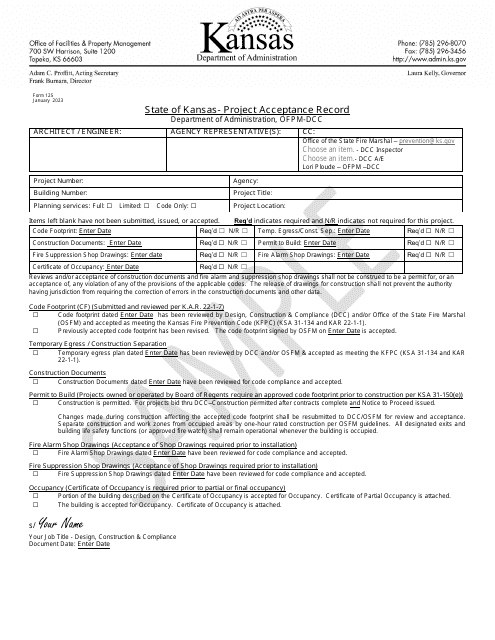Form 125 Project Acceptance Record - Sample - Kansas